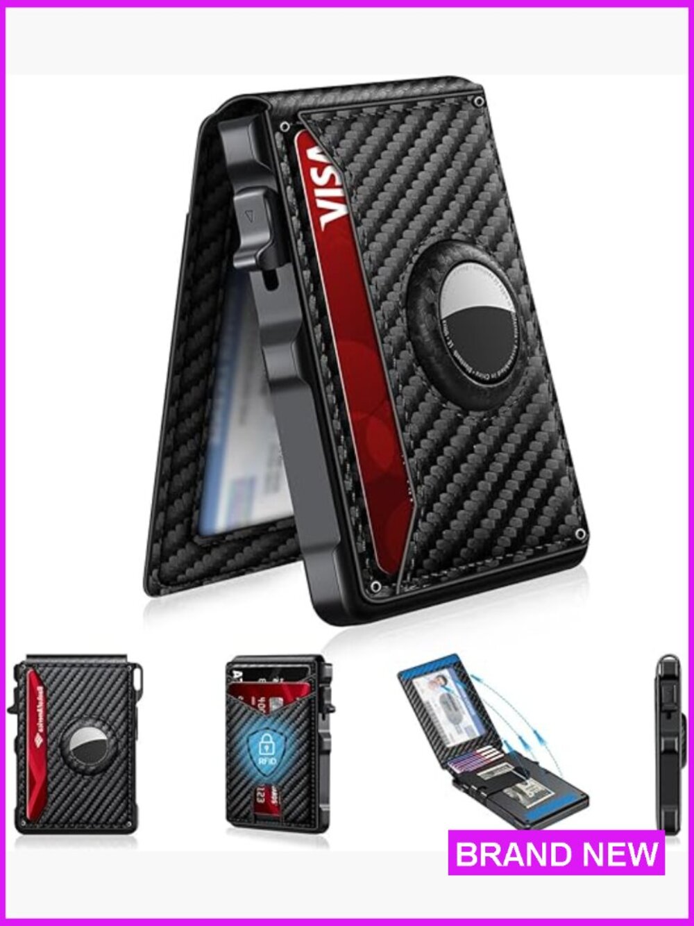 Minimalist Smart Wallet With Airtag Holder Rfid Blocking Aluminum Bifold Pop-Up